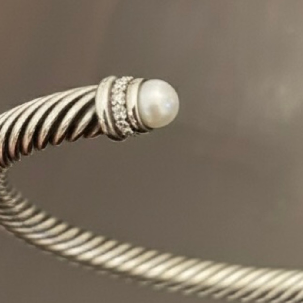 DAVID YURMAN - CLASSIC CABLE BRACELET Sterling Silver with Pearls and Diamonds - Picture 6 of 7